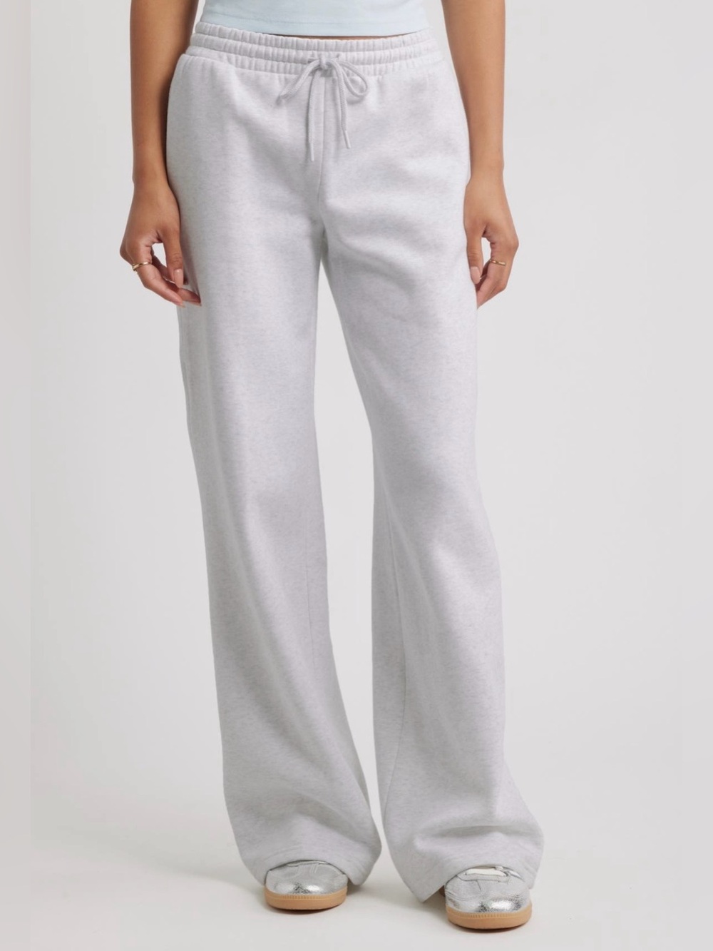 bp Light Gray Wide-Leg Track Pants with Drawstring Waist